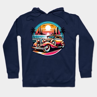 Vintage Sunset Drive Classic Car Print Hoodie